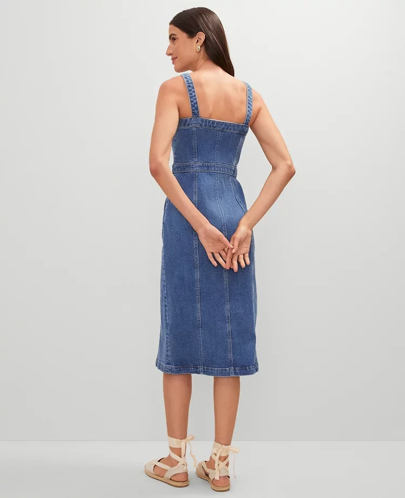 Ann Taylor Weekend Collection Button Denim Sheath Dress Modern Indigo Wash Women's