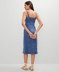 Ann Taylor Weekend Collection Button Denim Sheath Dress Modern Indigo Wash Women's