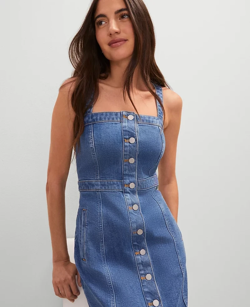 Ann Taylor Weekend Collection Button Denim Sheath Dress Modern Indigo Wash Women's