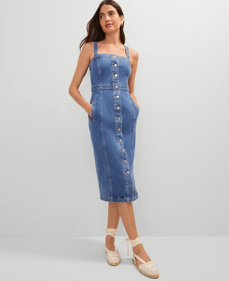Ann Taylor Weekend Collection Button Denim Sheath Dress Modern Indigo Wash Women's