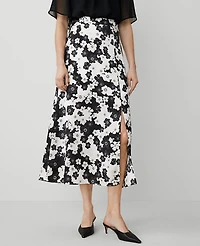 Ann Taylor Petite Floral Satin Maxi Skirt Size 0 Black Women's