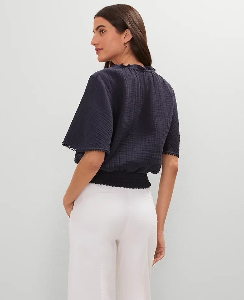 Ann Taylor Weekend Collection Linen Blend Tie Neck Blouse Women's