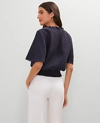 Ann Taylor Weekend Collection Linen Blend Tie Neck Blouse Women's
