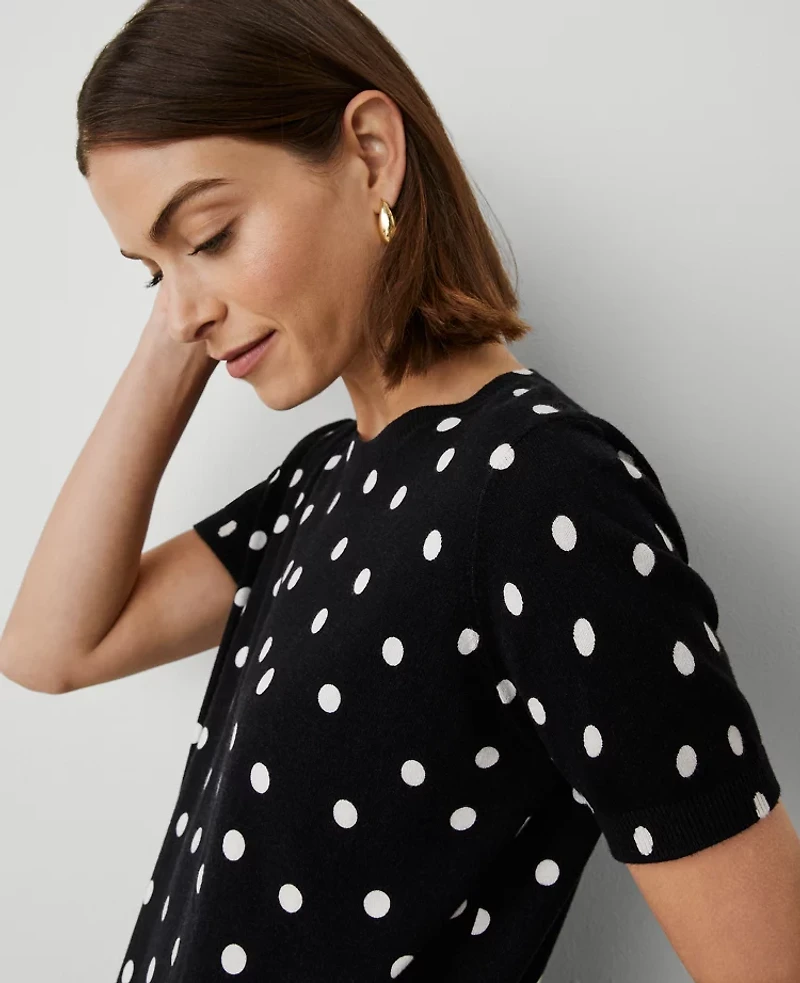 Ann Taylor Dotted Sweater T-Shirt Size Small Black Women's