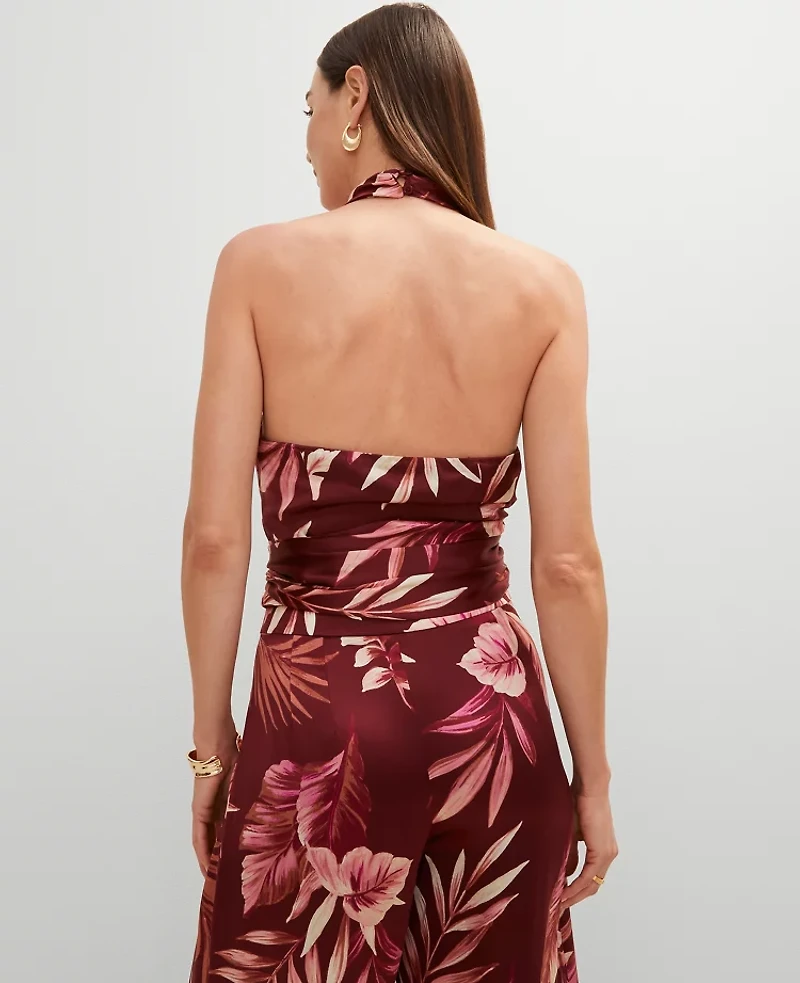 Ann Taylor Studio Collection Twist Halter Top Tropical Print Raspberry Truffle Women's