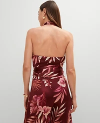 Ann Taylor Studio Collection Twist Halter Top Tropical Print Raspberry Truffle Women's