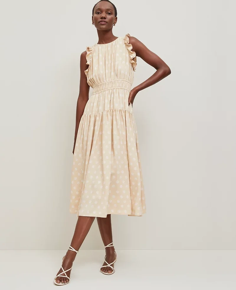 Ann Taylor Petaled Ruffle Midi Dress Sands Edge Women's