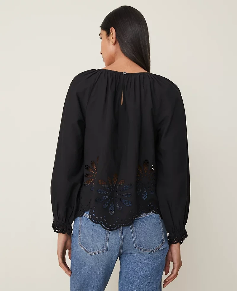 Ann Taylor Weekend Collection Embroidered Popover Top Women's