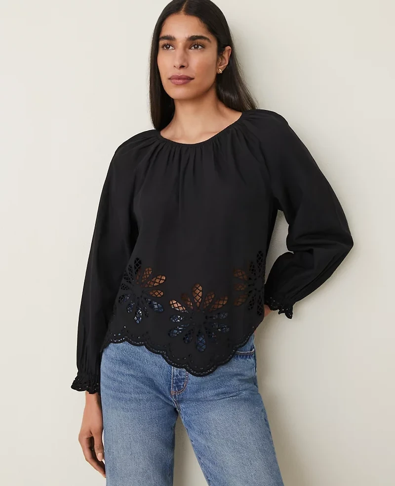 Ann Taylor Weekend Collection Embroidered Popover Top Women's