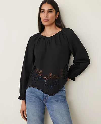 Ann Taylor Weekend Collection Embroidered Popover Top Women's