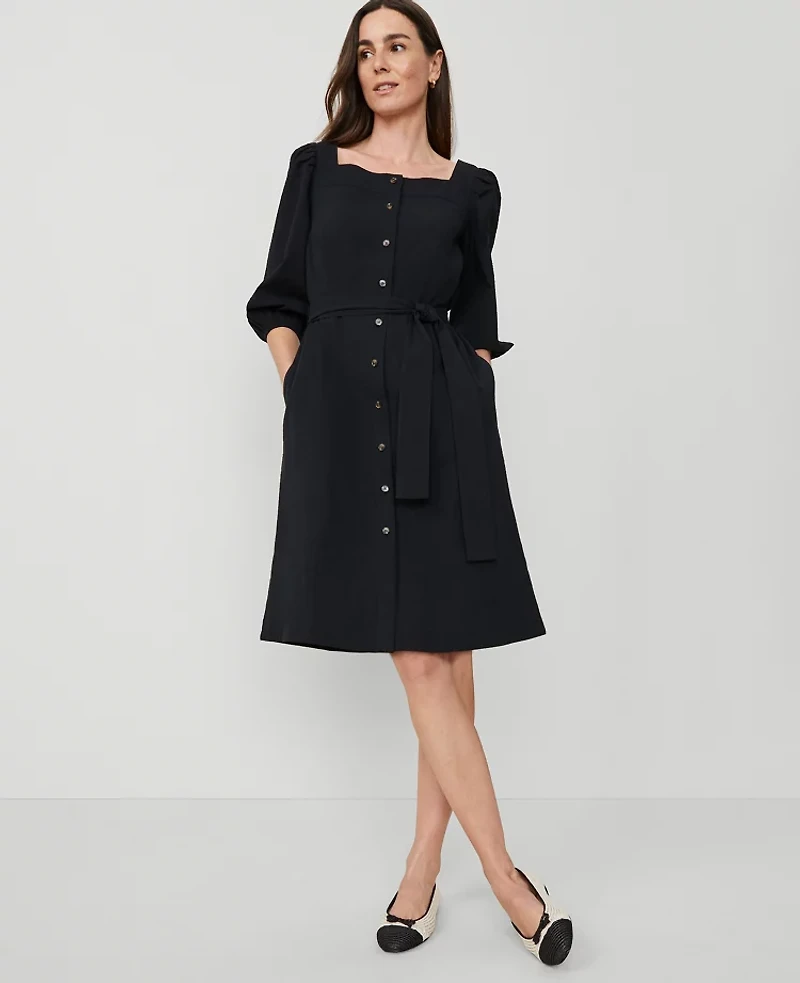 Ann Taylor Square Neck Button Pocket Dress Size 2 Black Women's