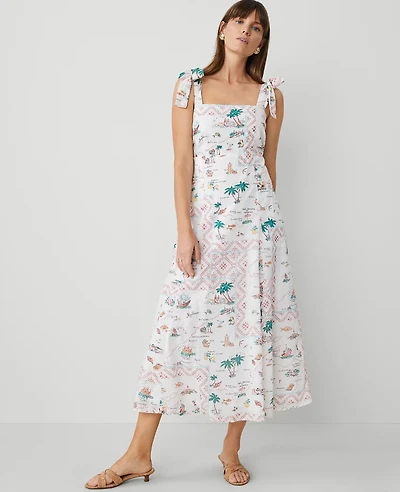Ann Taylor Map Print Flare Dress Burnt Mauve Women's