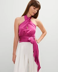Ann Taylor Studio Collection Twist Halter Tie Top Bright Petunia Women's
