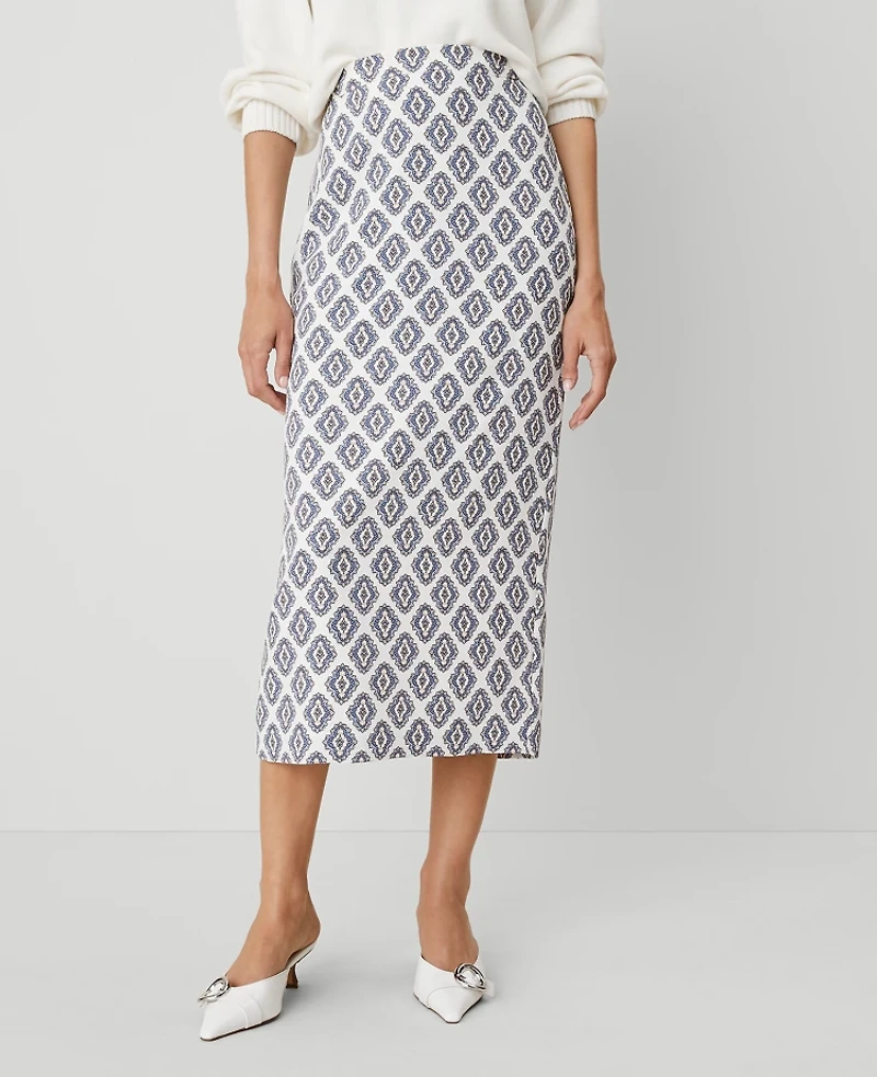 Ann Taylor Petite Foulard Column Midi Skirt Size 0 Winter White Women's