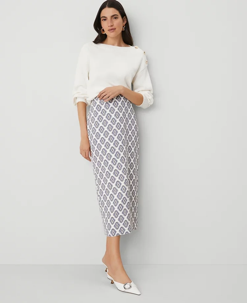 Ann Taylor Petite Foulard Column Midi Skirt Size 0 Winter White Women's