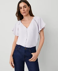 Ann Taylor Petite Raglan Mixed Media Top Size Medium Orchid Hush Women's