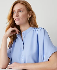 Ann Taylor Mock Neck Popover Top Size Small Serenity Women's