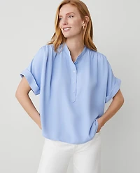 Ann Taylor Mock Neck Popover Top Size Small Serenity Women's