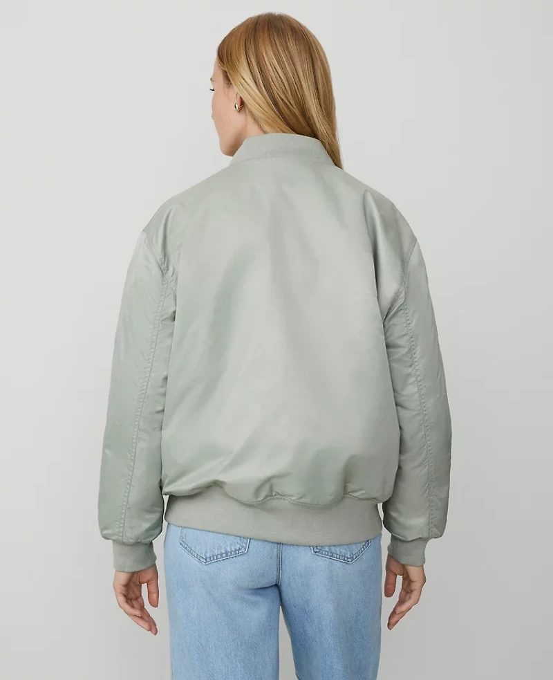 Ann Taylor Petite Weekend Collection Bomber Jacket Silver Sage Women's