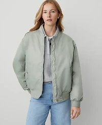 Ann Taylor Petite Weekend Collection Bomber Jacket Silver Sage Women's
