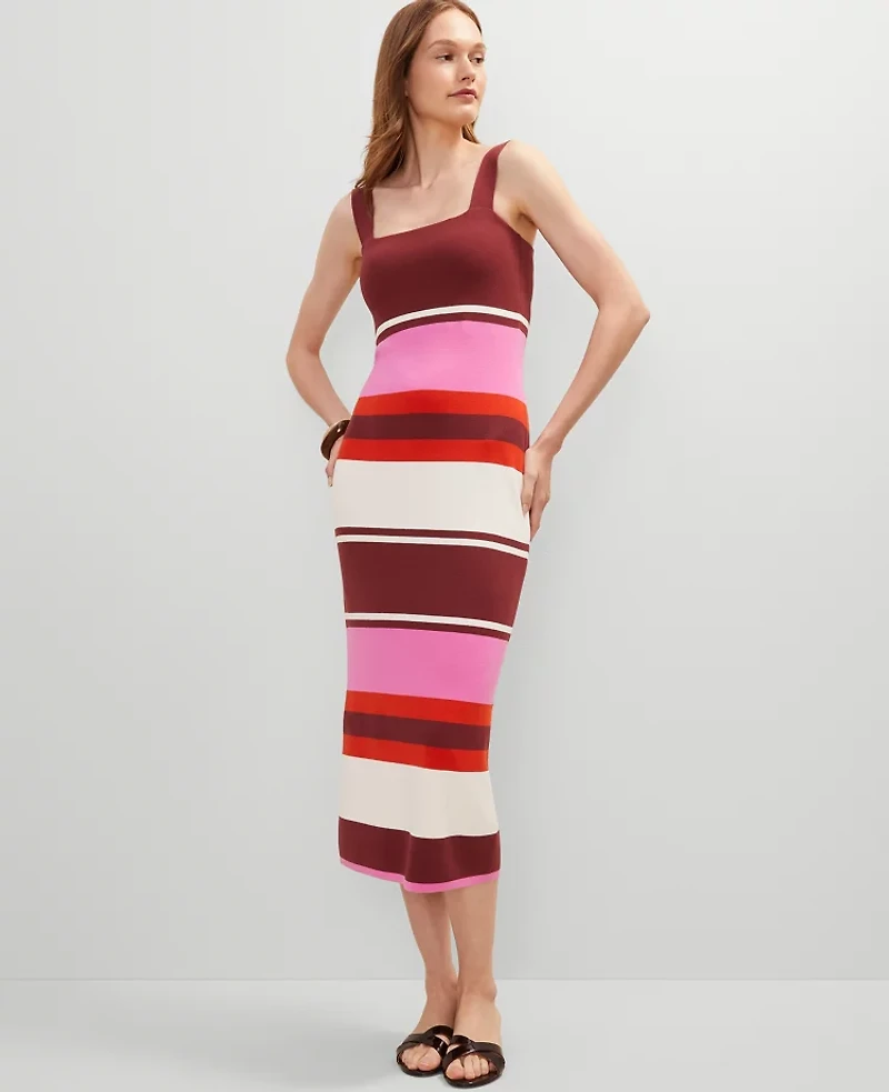 Ann Taylor Striped Sweater Dress Pink Orchid Women's