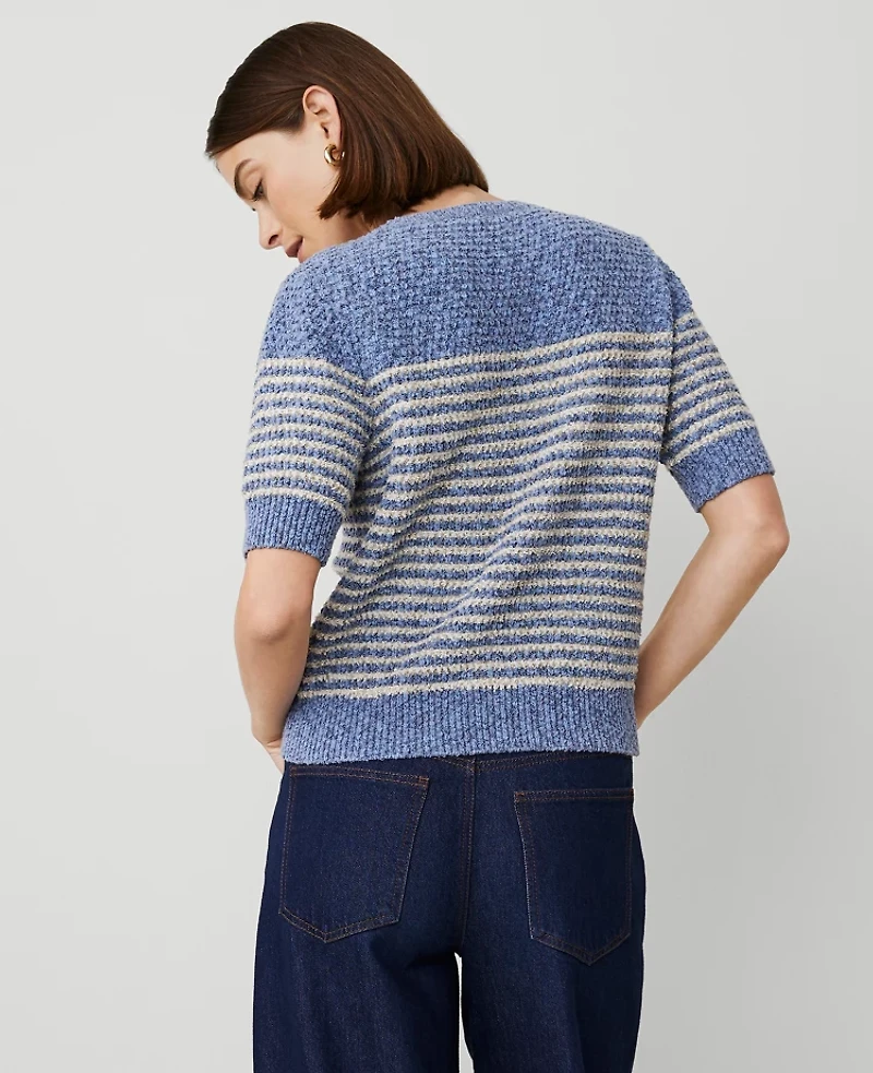 Ann Taylor Marled Striped Sweater T-Shirt Size Medium Blue Multi Women's