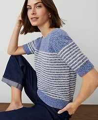 Ann Taylor Marled Striped Sweater T-Shirt Size Medium Blue Multi Women's