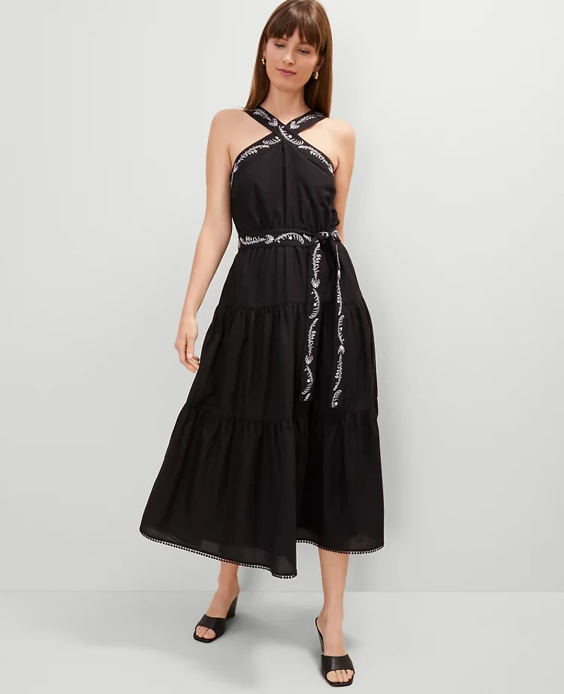 Ann Taylor Halter Midi Flare Dress Black Women's