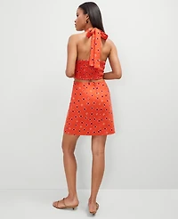 Ann Taylor Geo Linen Blend Halter Sheath Dress Red Pepper Women's