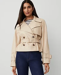 Ann Taylor Faux Leather Cropped Trench Jacket Size Medium Toasted Oat Women's