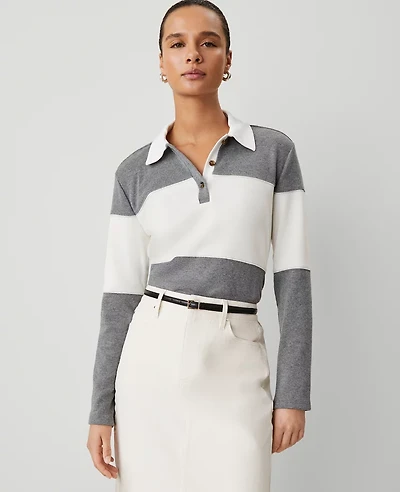 Ann Taylor Weekend Collection Colorblock Polo Top Size Medium Medium Heather Grey Women's
