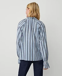 Ann Taylor Striped Ruffle Raglan Popover Top Size XS Soft Indigo Women's