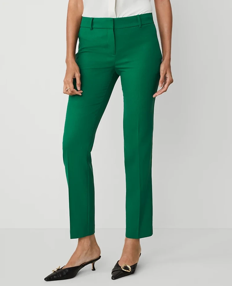 Ann Taylor The Petite Straight Pant Textured Drape Fresh Evergreen Women's