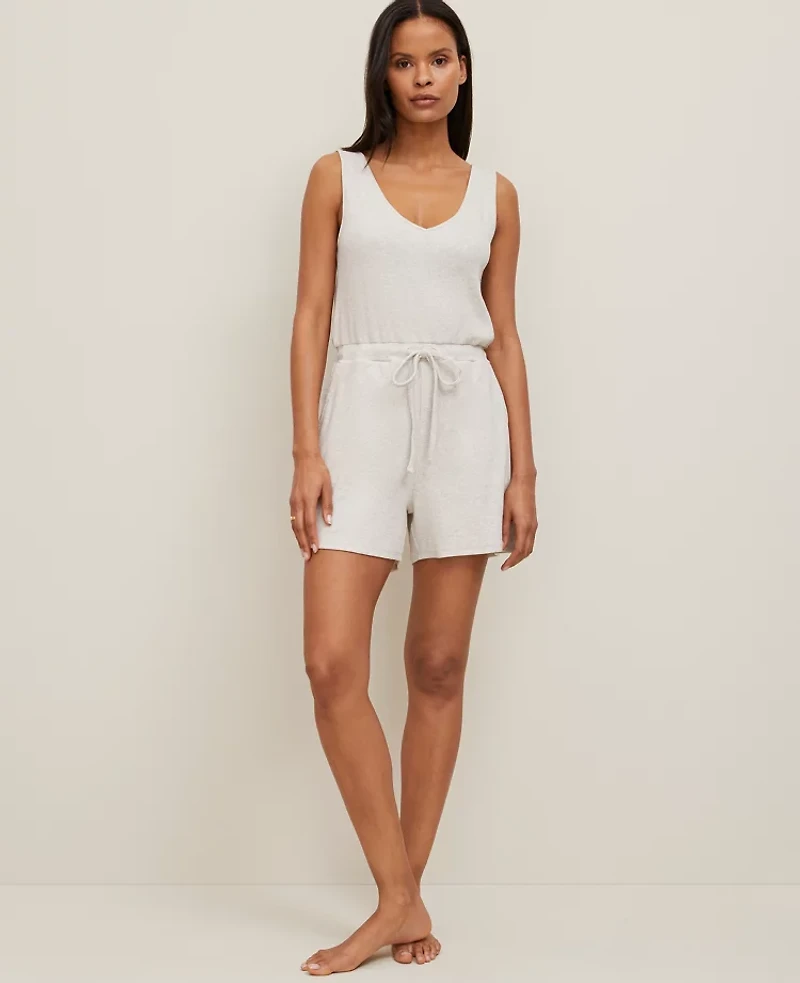 Ann Taylor Ribbed Lounge Romper Sand Shell Women's