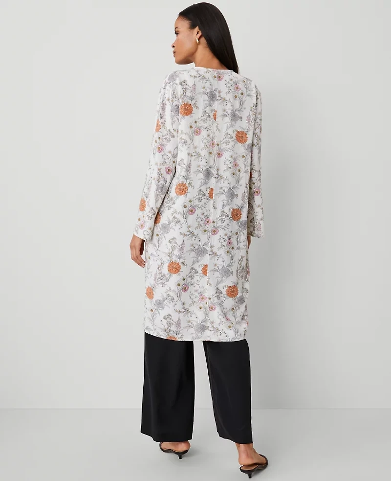 Ann Taylor Floral Long Kimono Size XS/S Winter White Women's