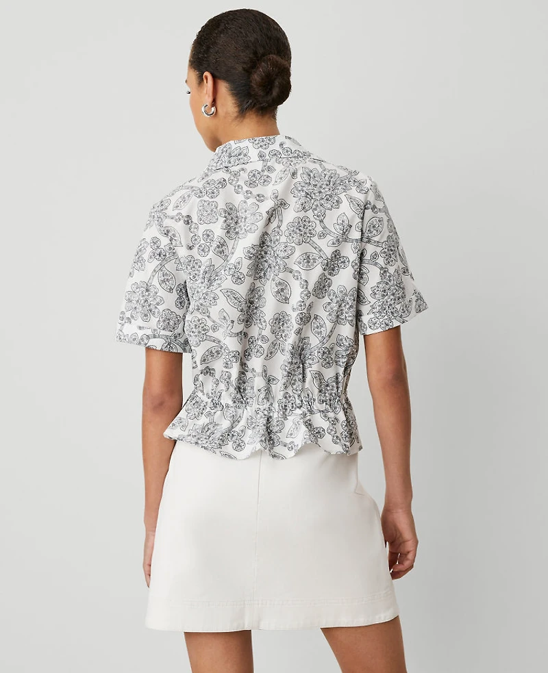 Ann Taylor Weekend Collection Paisley Tie Waist Peplum Shirt Size Medium Winter White Women's