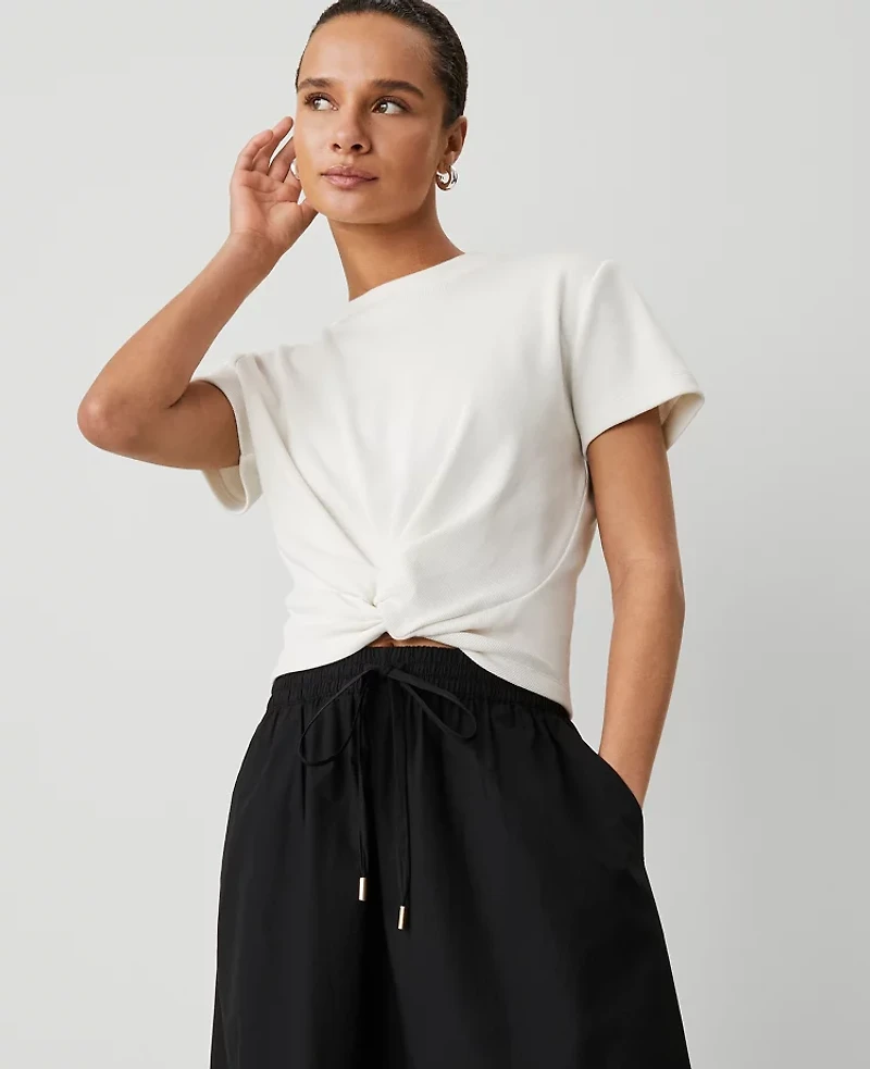 Ann Taylor Weekend Collection Twist Front T-Shirt Size Medium Winter White Women's