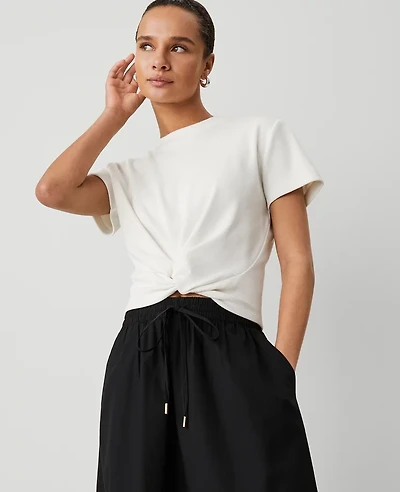 Ann Taylor Weekend Collection Twist Front T-Shirt Size Medium Winter White Women's