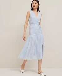 Ann Taylor Floral Ruched Tie Dress Zephyr Blue B Women's