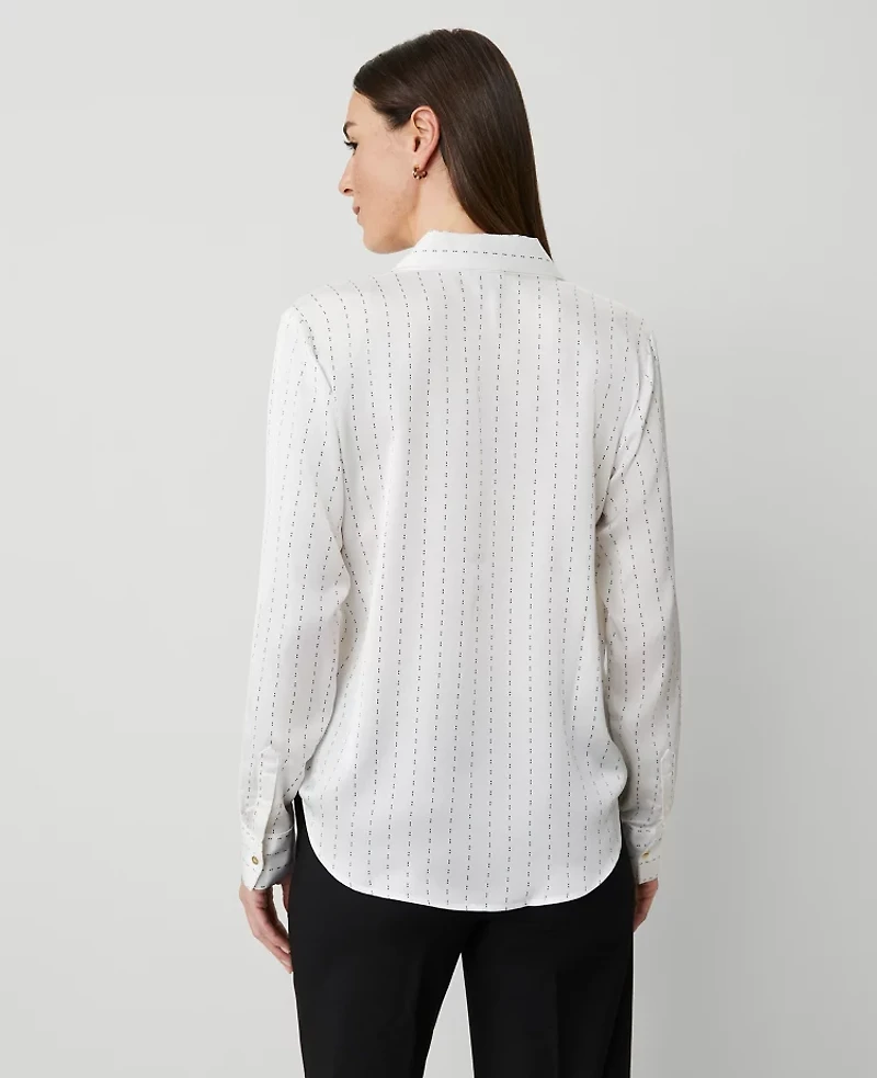 Ann Taylor Petite Dotted Slim Fit Shirt Winter White Women's