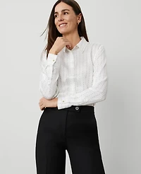 Ann Taylor Petite Dotted Slim Fit Shirt Winter White Women's