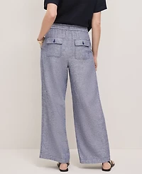 Ann Taylor Weekend Collection Pull-On Wide-Leg Pant Linen Blend Navy Pebble Women's