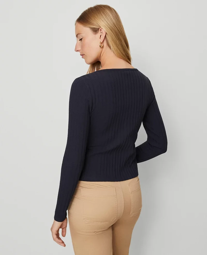 Ann Taylor Weekend Collection Ribbed V-Neck Cardigan Night Sky Women's