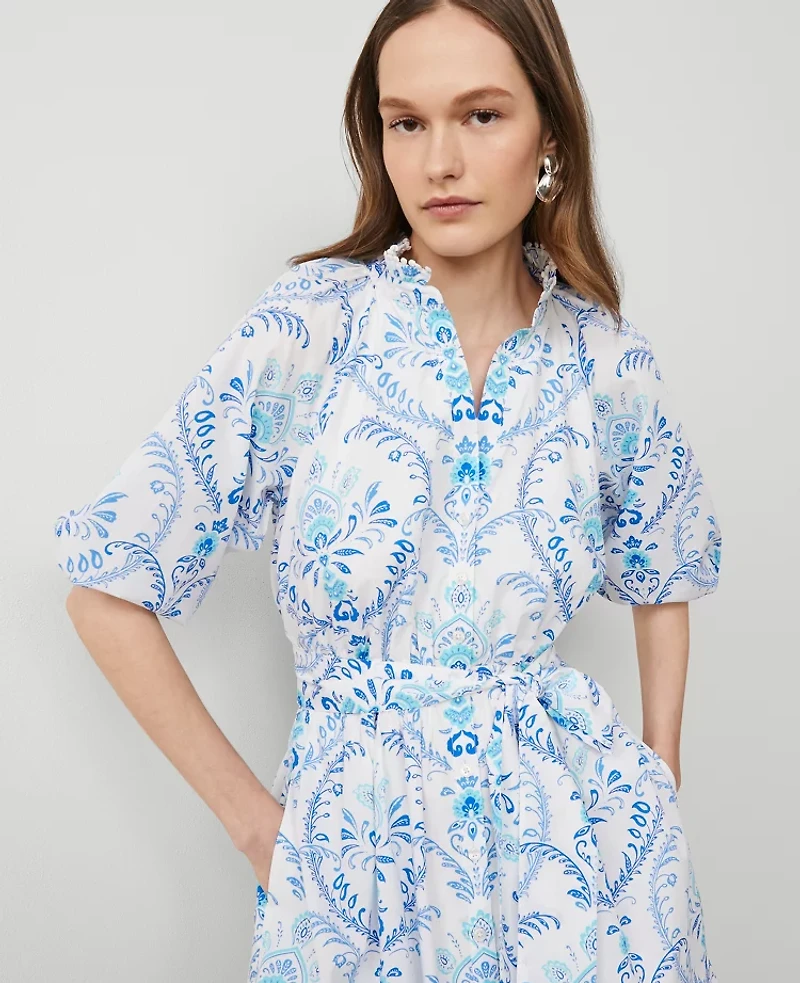 Ann Taylor Petite Floral Split Neck Flare Dress Sea Isle Women's