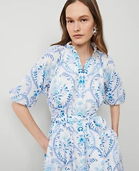 Ann Taylor Petite Floral Split Neck Flare Dress Sea Isle Women's