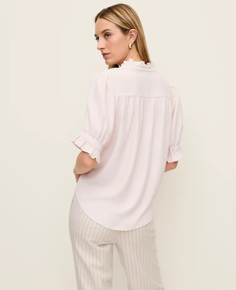 Ann Taylor Ruffle Collar Shirt Blush Haze Women's