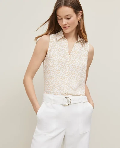 Ann Taylor Floral Sleeveless Shirt Sands Edge Women's