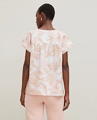 Ann Taylor Floral Cutout Linen Popover Top Blush Women's