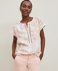 Ann Taylor Floral Cutout Linen Popover Top Blush Women's