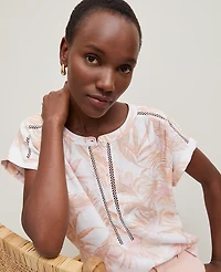 Ann Taylor Floral Cutout Linen Popover Top Blush Women's